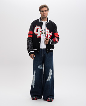 Off-White Черный комбинированный бомбер Dices OMJA122W24LEA001