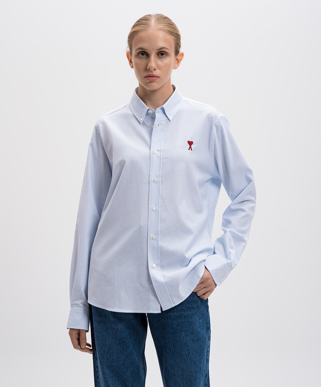 Ami Paris Блакитна сорочка з вишивкою Ami de Coeur BFUSH063CO0087 зображення 3