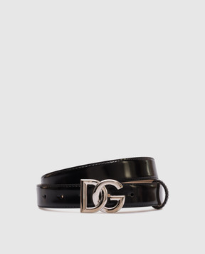 Dolce&Gabbana Черный кожаный глянцевый ремень с монограммой логотипа. BE1447AI413