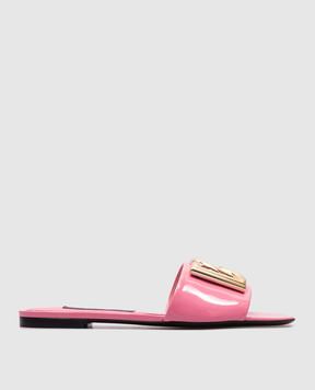 Dolce&Gabbana Розовые кожаные лакированные шлепанцы с логотипом. CQ0455A1471