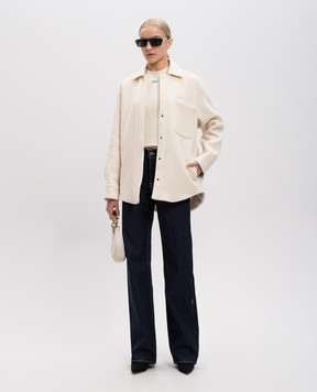 Off-White Белое укороченное пальто с шерстью в стиле рубашки OWES004S25FAB001