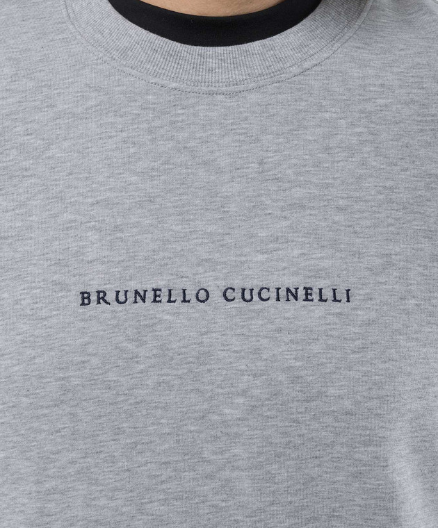 Brunello Cucinelli Серый меланжевый свитшот с вышивкой логотипа M0T353434 изображение 5
