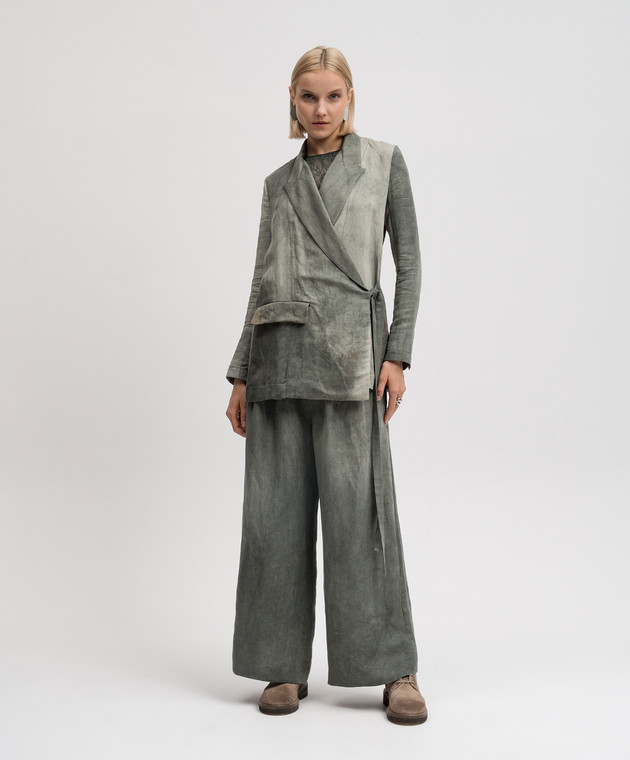 UMA WANG Зеленый жакет на запах Klhoe со льном UW6031 изображение 2