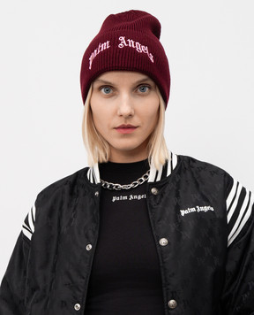 Palm Angels Бордова шапка з вовною з вишивкою логотипа PWLC015F25KNI002
