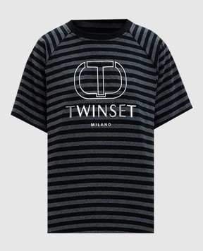 Twinset Футболка в смужку з фактурним логотиплом 242TP2330