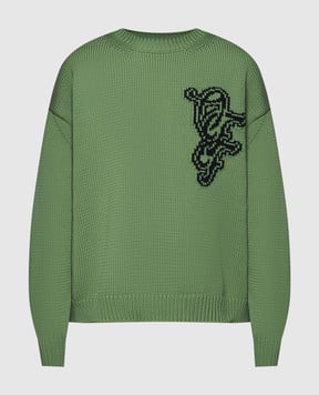 Off-White Зеленый свитер Natlover с узором логотипа OMHE167S24KNI001