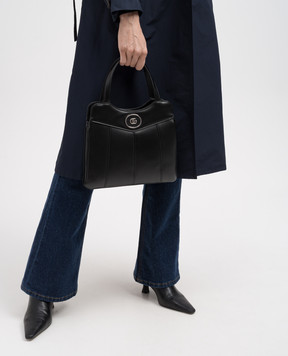 Gucci Черная кожаная сумка с металлическим логотипом GG 745918AABSG
