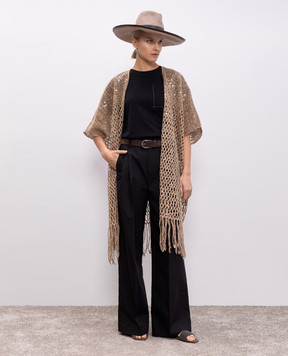 Brunello Cucinelli Бежевий ажурний кардиган з шовку та льону з паєтками MCBR02206
