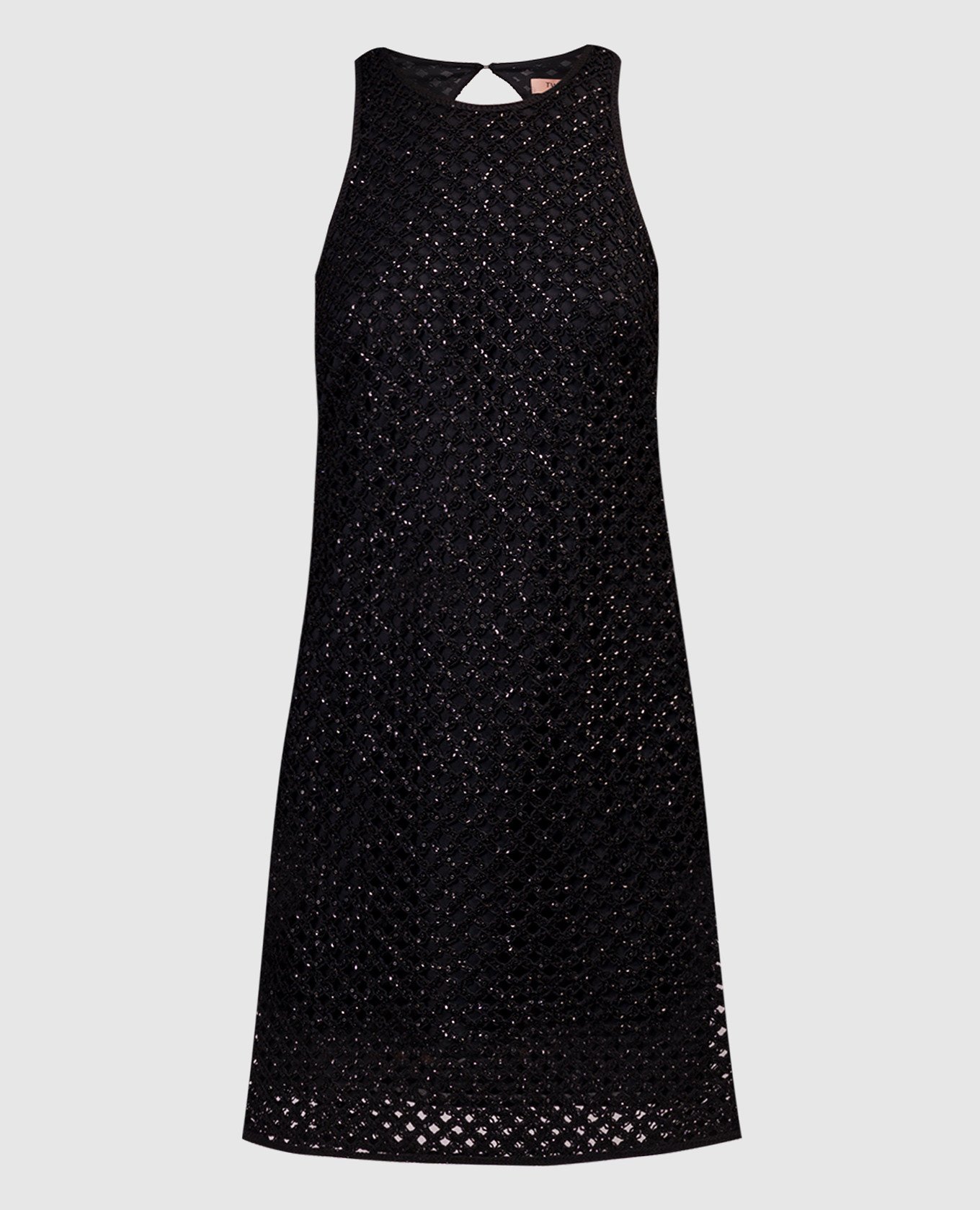 Черное ажурное платье мини с бисером