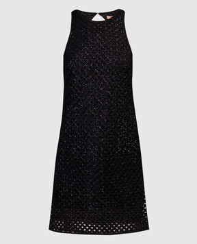 Twinset Черное ажурное платье мини с бисером 241TP2440