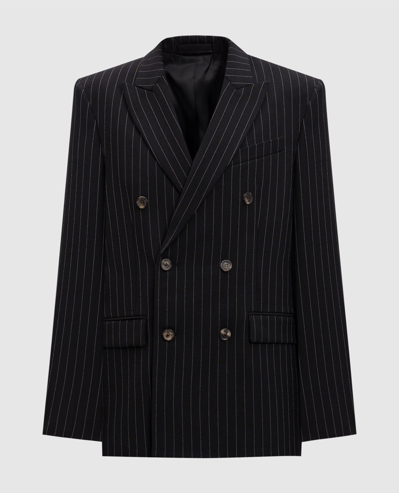 

Черный двубортный жакет из шерсти в полоску, Жакеты
