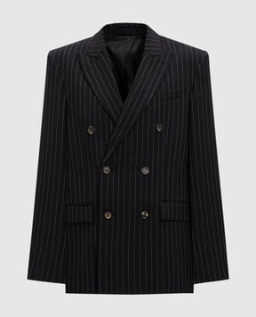 WARDROBE.NYC Черный двубортный жакет из шерсти в полоску W4007F24PS