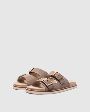 Brunello Cucinelli Бежевые шлепанцы с гравировкой логотипа MZUJMXY235