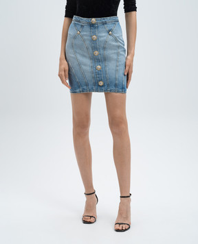Balmain Голубая джинсовая юбка мини с эффектом потертости DF1LBA22DE53