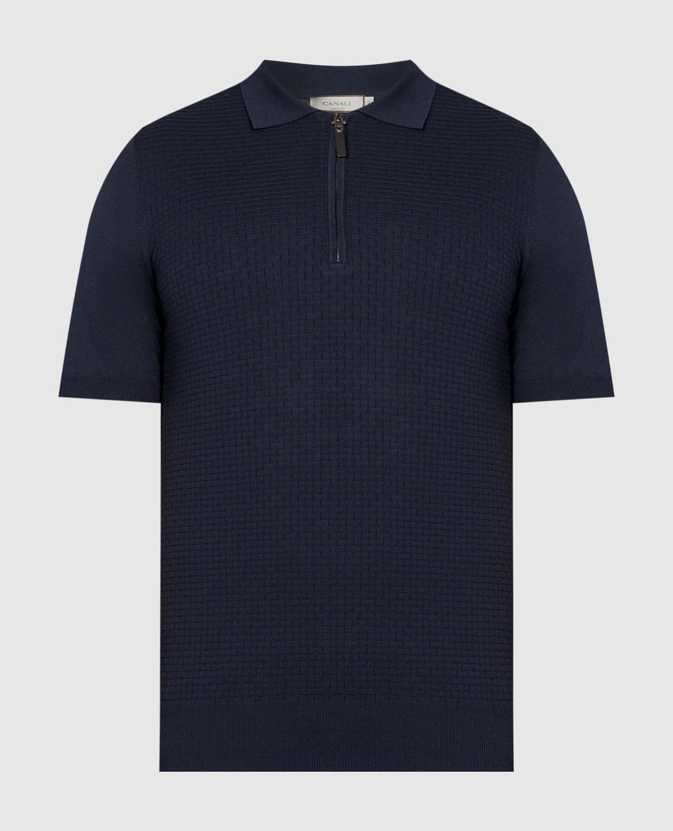 Blue polo in a textured pattern