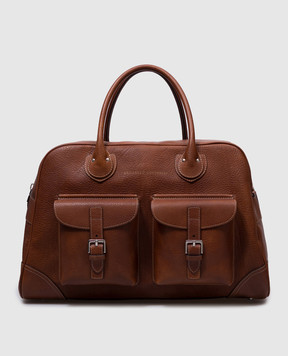 Brunello Cucinelli Коричневая кожаная дорожная сумка с логотипом MBZIBU428