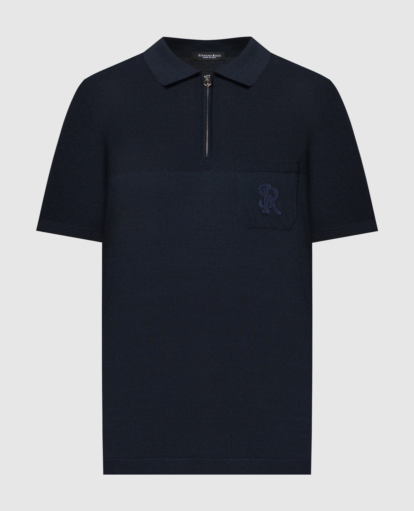 Blue silk polo with logo embroidery