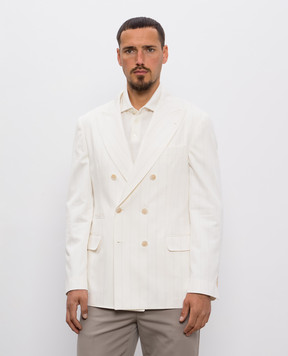 Brunello Cucinelli Белый двубортный пиджак с шерстью в полоску MR4967BPDP