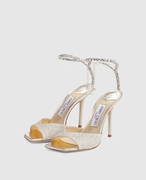 Jimmy Choo Золотисті босоніжки Saeda з глітером та кристалами SAEDASANDAL100GJV