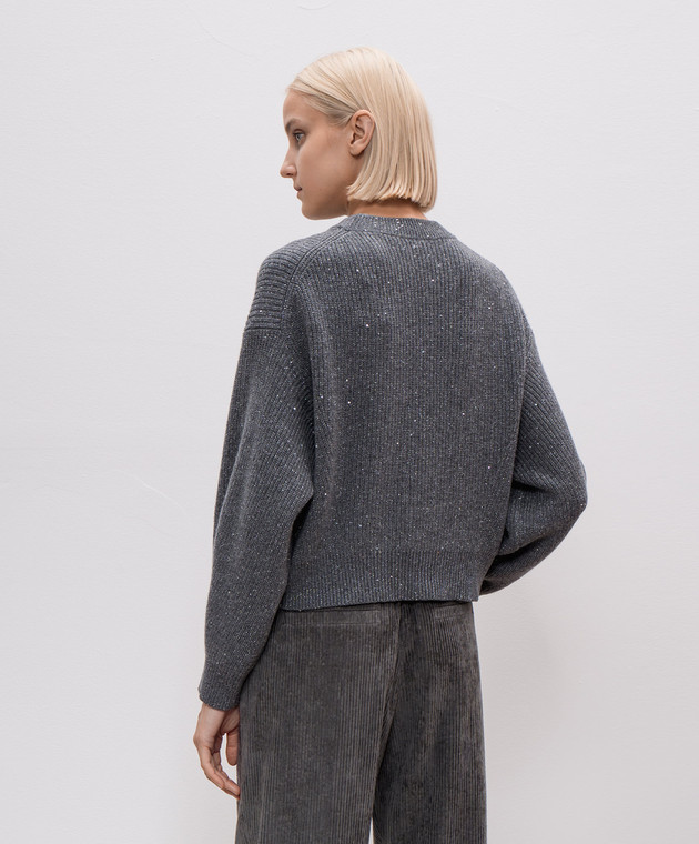 Brunello Cucinelli Серый свитер из кашемира и шерсти с пайетками MBM756900 изображение 4