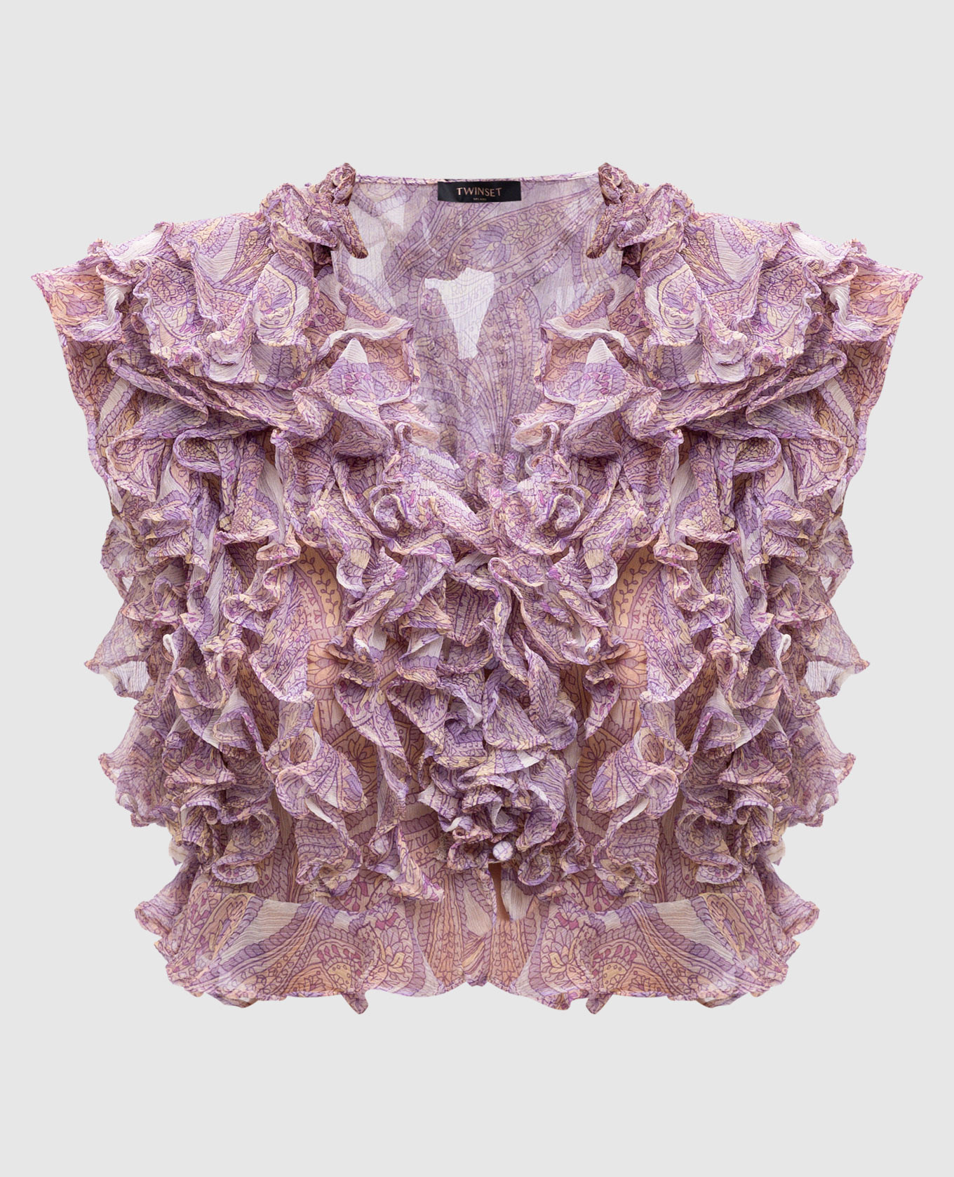 

Фиолетовая блуза из шелка с рюшами, Фиолетовый, Блузы