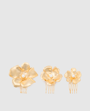 LELET NY Набір гребнів для волосся Eden Floral Pearl із золотим покриттям 14 карат LELPF2307G