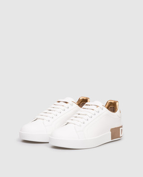 Dolce&Gabbana Белые кожаные кроссовки с фактурным логотипом CK1544AX615