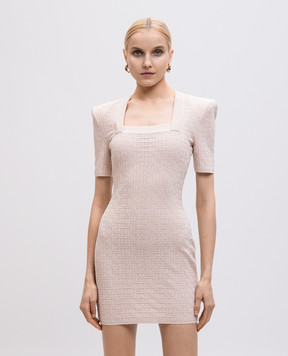 Balmain Бежевое платье-футляр Labyrinth в узор. EF1R6135KI02
