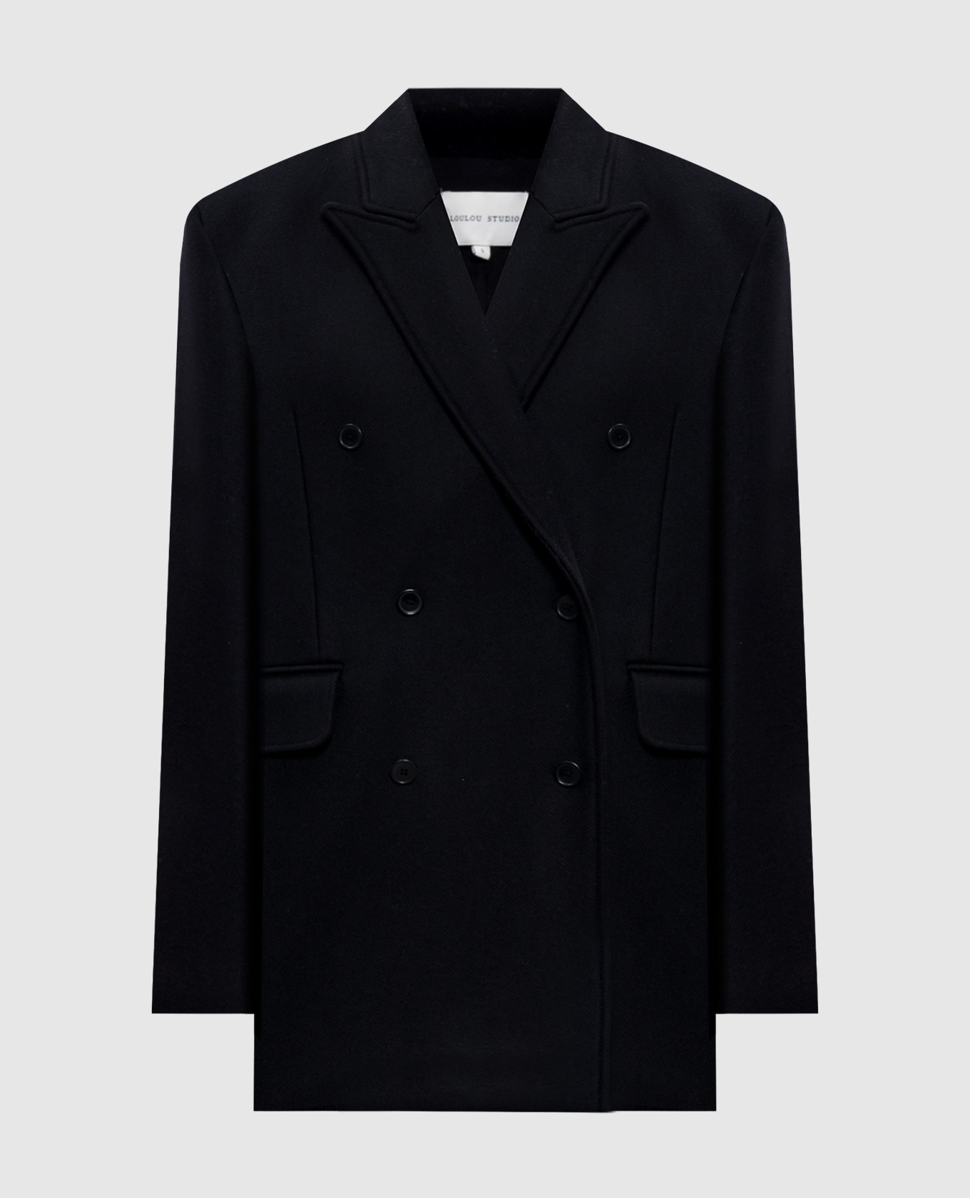 

Черное укороченное двубортное пальто KOON с шерстью и кашемиром, Черный, Пальто