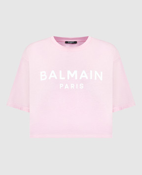 Balmain Розовая футболка с принтом логотипа BF1EE020BB02