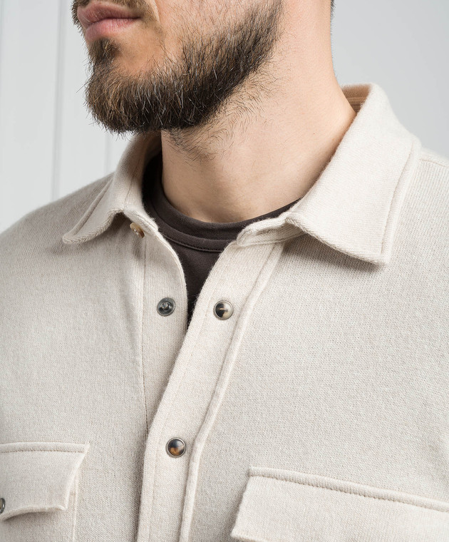 Brunello Cucinelli Бежевая рубашка из шерсти, кашемира и шелка M3600276 изображение 5