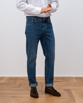 Brunello Cucinelli Блакитні джинси зі шкіряним патчем з логотипом M241PD3210