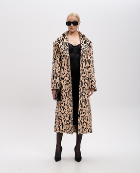 Max Mara Sportmax Бежеве двобортне пальто GREMBO в анімалістичний принт GREMBO