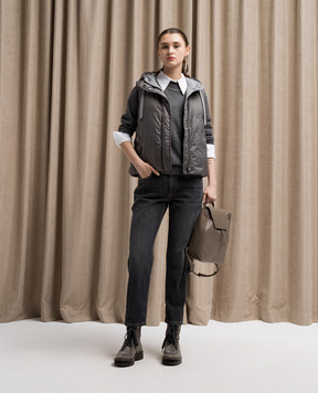 Brunello Cucinelli Серый пуховый жилет с цепочкой мониль из эколонуни MH5047920P