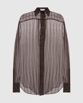 Brunello Cucinelli Коричнева блуза із шовку з паєтками MP940RI516