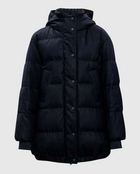 Brunello Cucinelli Серый пуховик из шерсти с планкой из кашемира с цепочкой мониль MT2267922