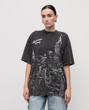 Alexander Wang Серая футболка в принт с кристаллами UCC3251843