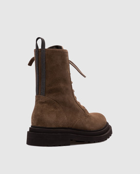 Brunello Cucinelli Коричневі замшеві черевики з ланцюжком моніль MZSFG3036P