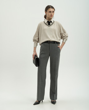 Brunello Cucinelli Бежевий пуловер з кашеміру з ланцюжком моніль M12190102P