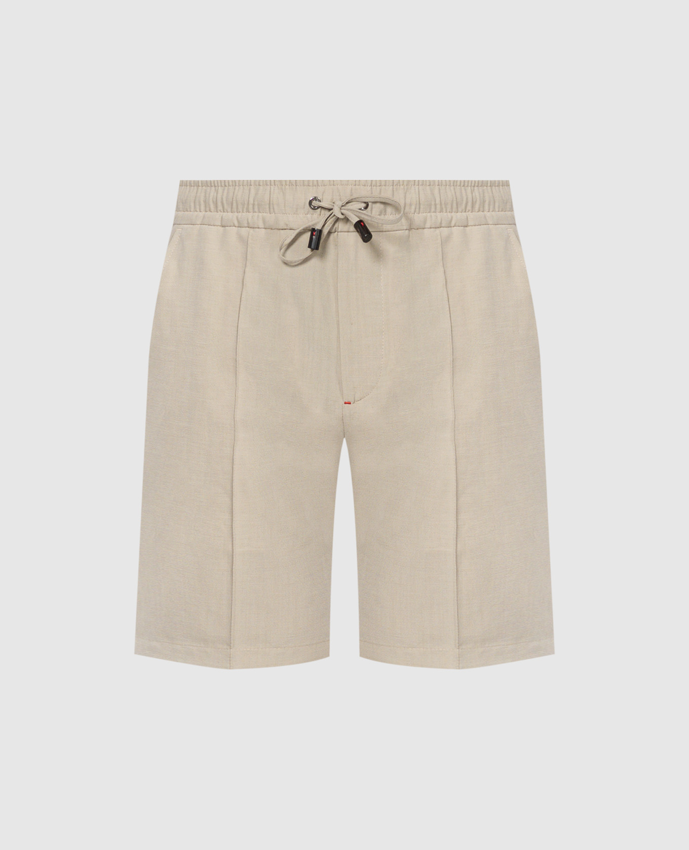 Beige wool and linen shorts with embroidered logo