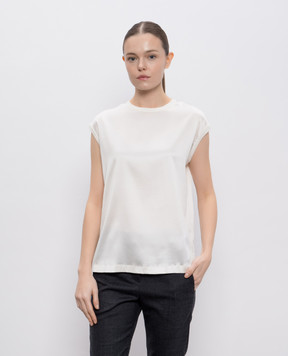 Brunello Cucinelli Бежевый топ из шелка с цепочкой мониль M0C59EH500