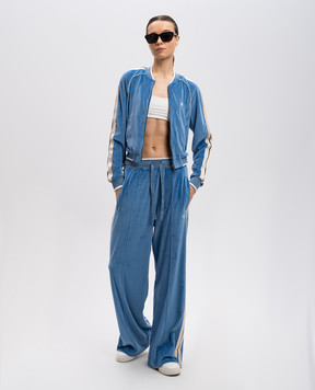 Palm Angels Голубая велюровая спортивная куртка с лампасами PWBD063S25FAB001