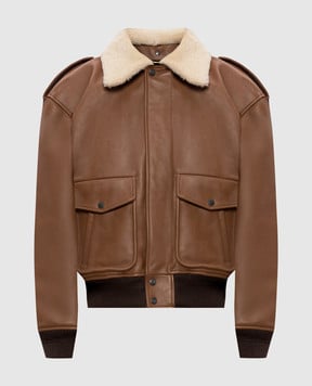 Saint Laurent Коричнева шкіряна куртка з хутром 843525YCTE2