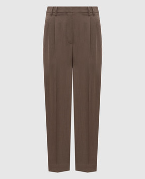 Brunello Cucinelli Коричневі штани з льоном та ланцюжком моніль MH126P8292