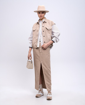 Brunello Cucinelli Бежевая юбка Chino со льном ML996G3822