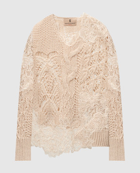 Ermanno Scervino Бежевий светр з вовною з мереживом D455M345APRKL