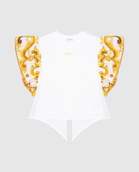Dolce&Gabbana Дитяча біла футболка з вишивкою логотипа та принтом Майоліка L5JTNSG7NRH812+