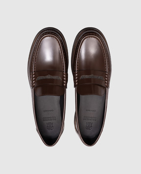 Brunello Cucinelli Коричневі шкіряні лофери з ланцюжком моніль MZVNG3011P