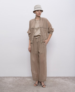 Brunello Cucinelli Бежевый топ из шелка с цепочкой мониль M0C59EL110