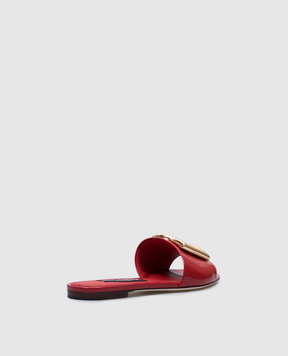 Dolce&Gabbana Красные кожаные глянцевые шлепанцы с логотипом. CQ0455A1037